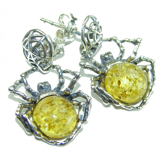 Golden Spiders authentic Baltic Amber .925 Sterling Silver earrings