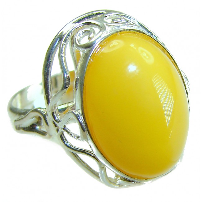 Authentic Golden Butterscotch Baltic Amber .925 Sterling Silver entirely handcrafted ring; s. 8