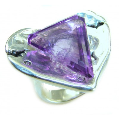 Large Heart Genuine 17.5 CARAT Amethyst .925 Sterling Silver Large Statement Ring size 7