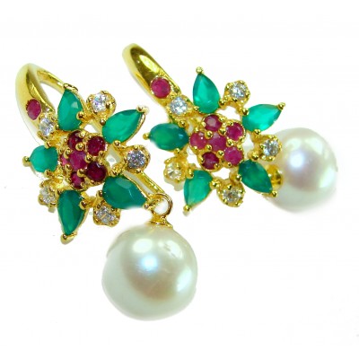 Born to Glam authentic 5.2 carat Ruby Pearl 18K Gold over .925 Sterling Silver handcrafted earrings