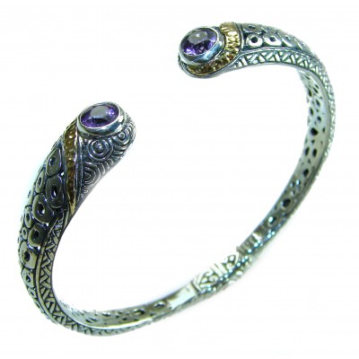 8.5 carat Amethyst 2 tones .925 Sterling Silver handcrafted Statement Bali made Bracelet