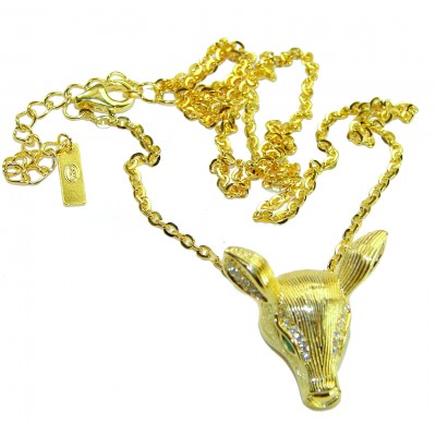 Deer'S Head 0.5 carat Emerald .925 Sterling Silver dipped in 18K Gold handmade Statement necklace