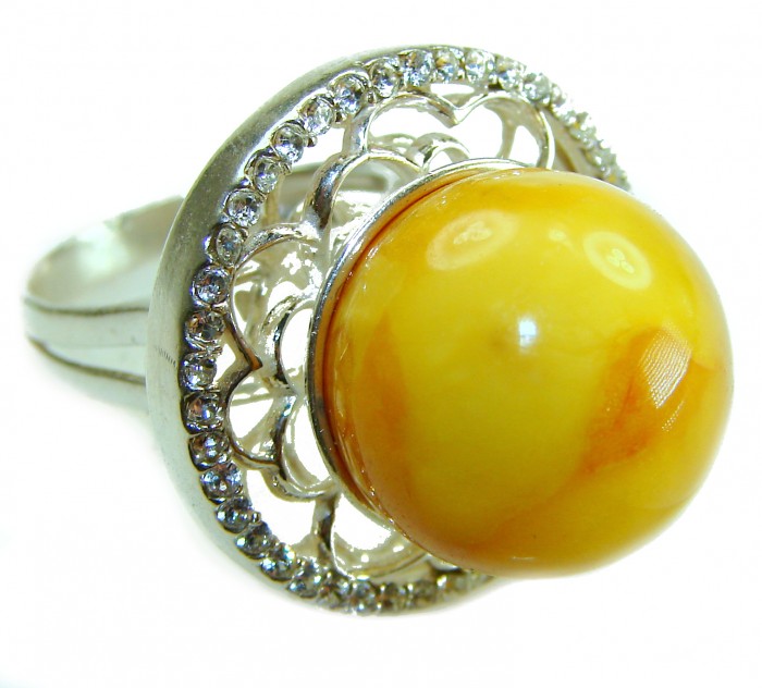 LARGE Authentic Golden Butterscotch Baltic Amber .925 Sterling Silver entirely handcrafted ring; s. 7 1/4