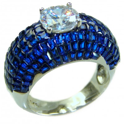 Precious Design oval cut 15.9 CARAT Sapphire White Topaz .925 Sterling Silver Statement Ring s. 8 1/4