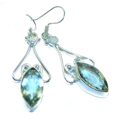 authentic 6.5 carat Green Amethyst .925 Sterling Silver handcrafted Statement Earrings