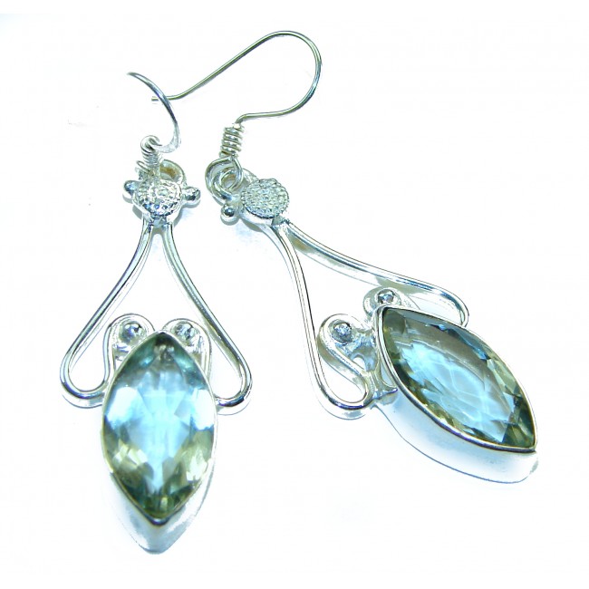 authentic 6.5 carat Green Amethyst .925 Sterling Silver handcrafted Statement Earrings