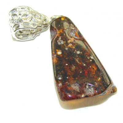 Prehistoric cognac Authentic Baltic Amber 14K Gold over.925 Sterling Silver beautifully handcrafted Pendant