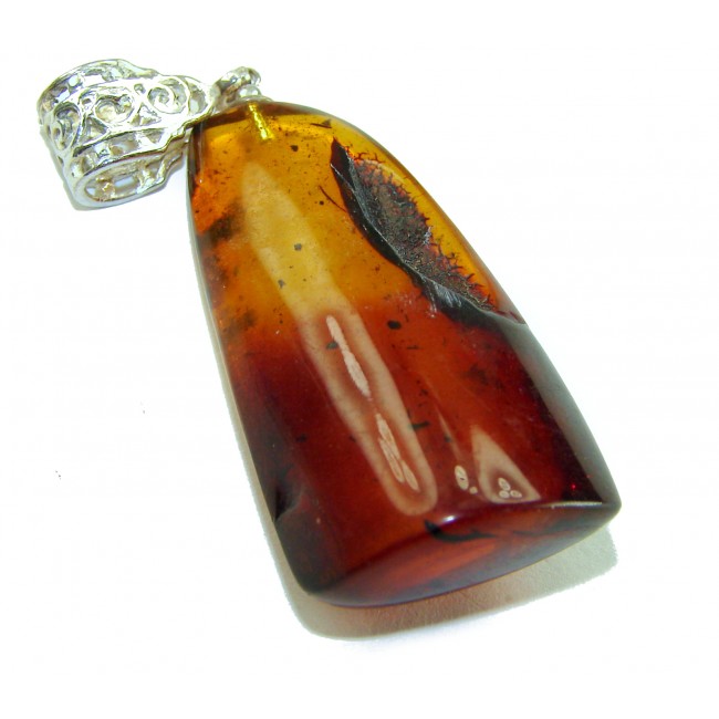 Prehistoric cognac Authentic Baltic Amber .925 Sterling Silver beautifully handcrafted Pendant