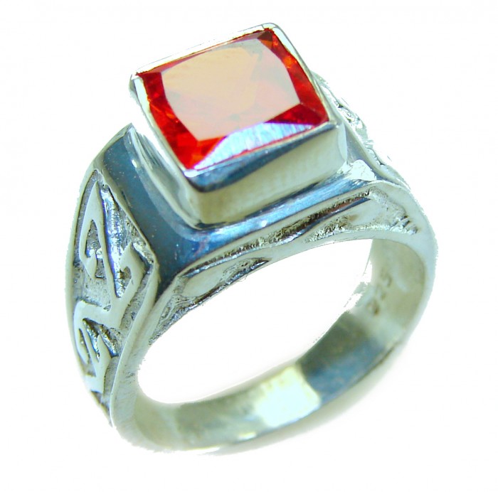 22.5 carat Red Garnet .925 Sterling Silver handcrafted ring; s. 7 1/2