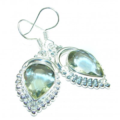 authentic 6.5 carat Green Amethyst .925 Sterling Silver handcrafted Statement Earrings