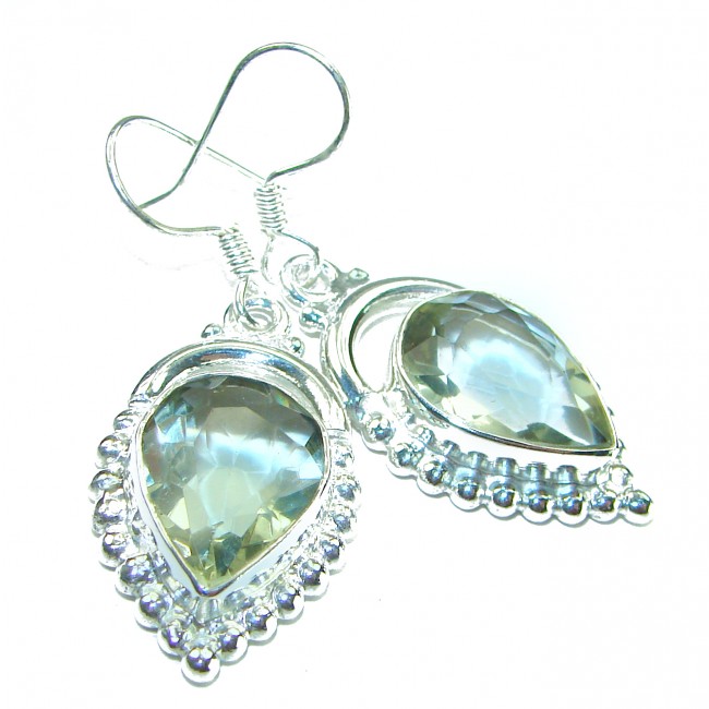 authentic 6.5 carat Green Amethyst .925 Sterling Silver handcrafted Statement Earrings