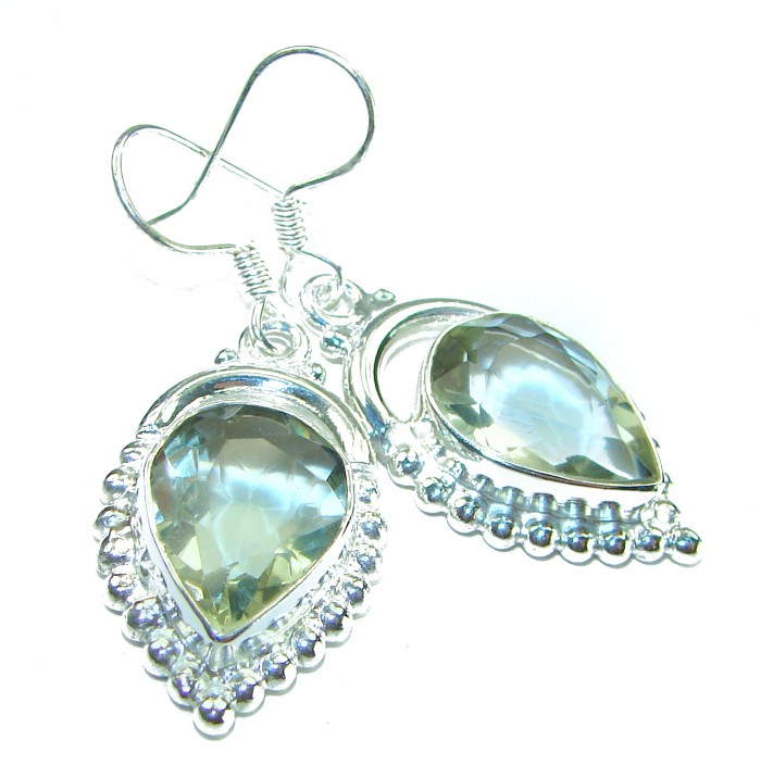 authentic 6.5 carat Green Amethyst .925 Sterling Silver handcrafted Statement Earrings