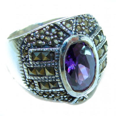 Purple Amethyst .925 Sterling Silver Handcrafted Large Ring size 8