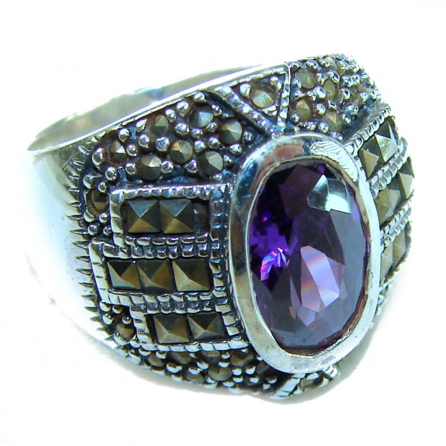 Purple Amethyst .925 Sterling Silver Handcrafted Large Ring size 8