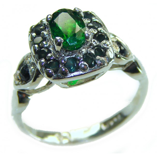 Victorian Style GREEN GRANDIDIERITE Sapphire .925 Sterling Silver ring; s. 5