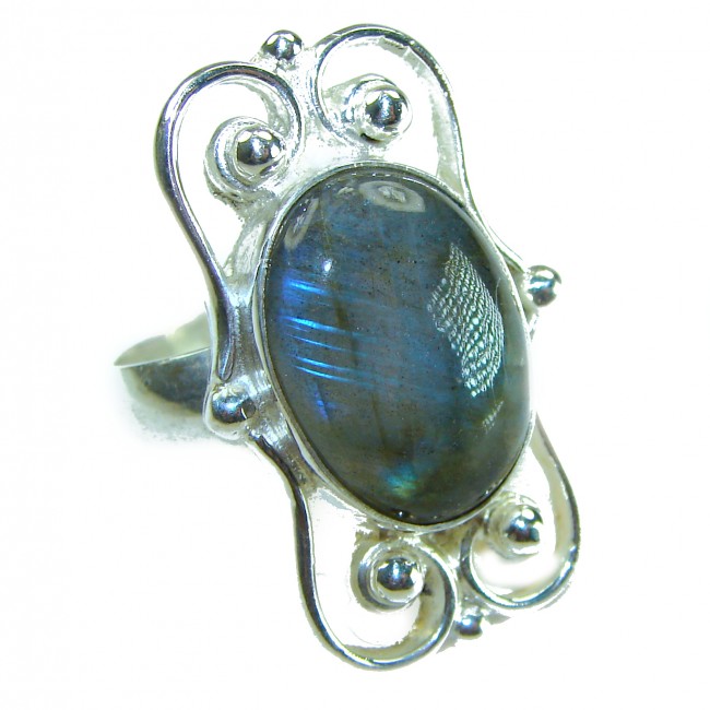 Shimmering Natural Labradorite .925 Sterling Silver handcrafted Large ring size 8