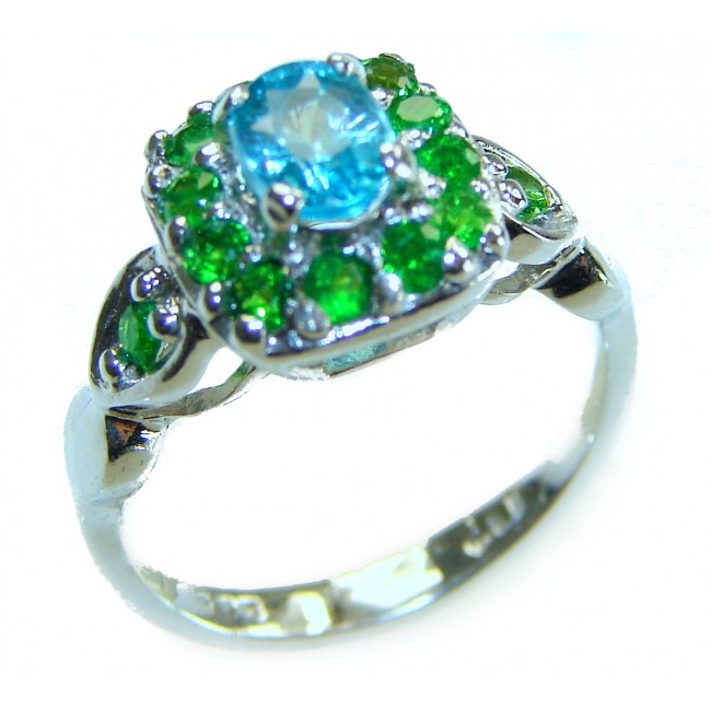 8.5 carat authentic Swiss Blue Topaz .925 Sterling Silver handmade Statement Ring size 6