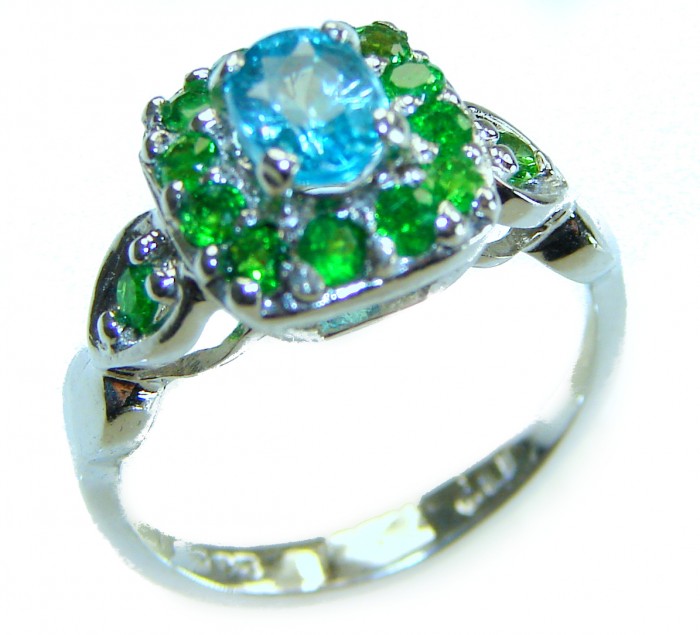 8.5 carat authentic Swiss Blue Topaz .925 Sterling Silver handmade Statement Ring size 6
