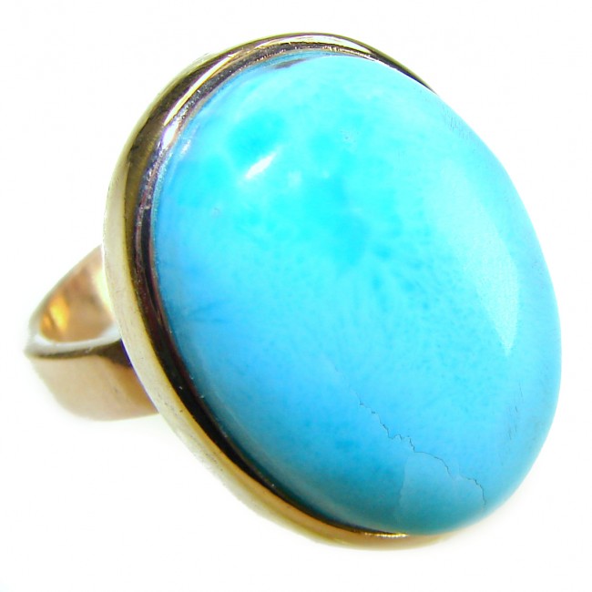 Blue Perfection AAAA QUALITY Blue Larimar 18K Gold over .925 Sterling Silver handmade Large ring size 8 adjustable
