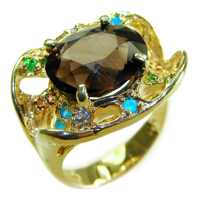 Serenity 8.5 carat Champagne Smoky Topaz 18K Gold over .925 Sterling Silver HUGE Ring size 7 1/2