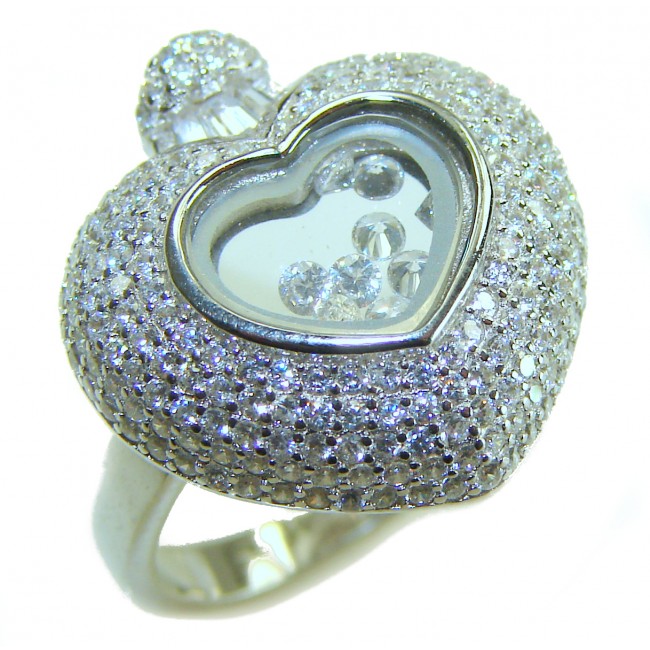 Precious Heart - Floating Memories 10.5 carat White Sapphire .925 Sterling Silver Handcrafted Statement Ring size 6
