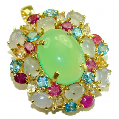 Blooming Love - Exquisite Green Chrysophrase 18K Gold over .925 Sterling Silver handmade Pendant