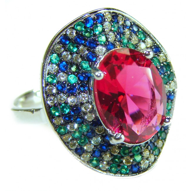 Spectacular Authentic 9.3 carat Ruby .925 Sterling Silver handmade Cocktail Ring s. 7 1/4