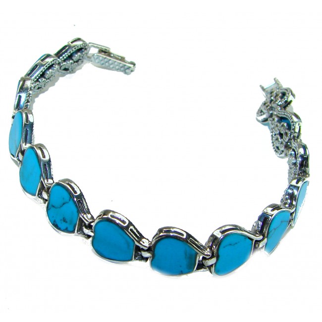 Fantastic inlay Turquoise Marcasite .925 Silver handmade double-sided Bracelet
