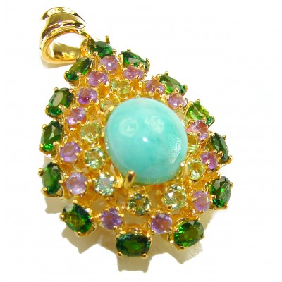 Exquisite Green Chrysophrase 18K Gold over .925 Sterling Silver handmade Pendant