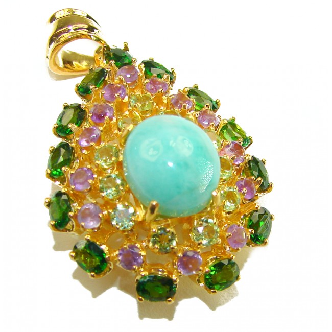 Exquisite Green Chrysophrase 18K Gold over .925 Sterling Silver handmade Pendant