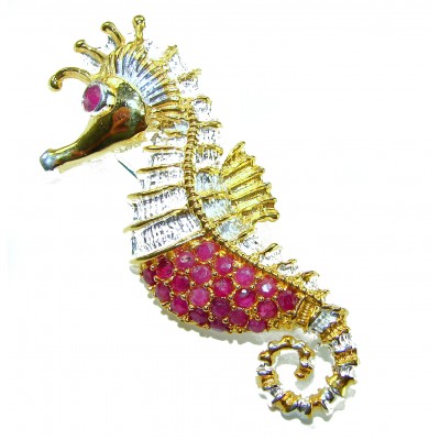 Seahorse Excellent 8.5 carat Ruby 14K Gold over .925 Sterling Silver handcrafted Pendant Brooch
