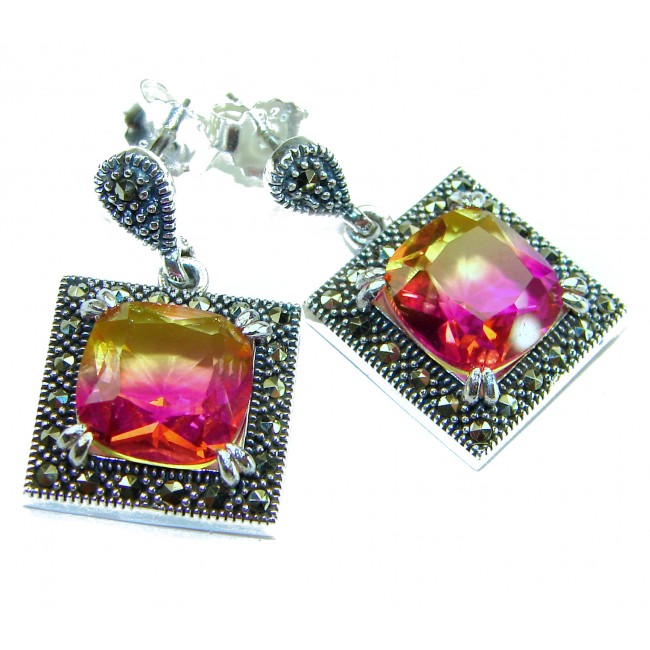 Tiffany 9.5 carat Ametrine Marcasite .925 Sterling Silver HANDCRAFTED Earrings