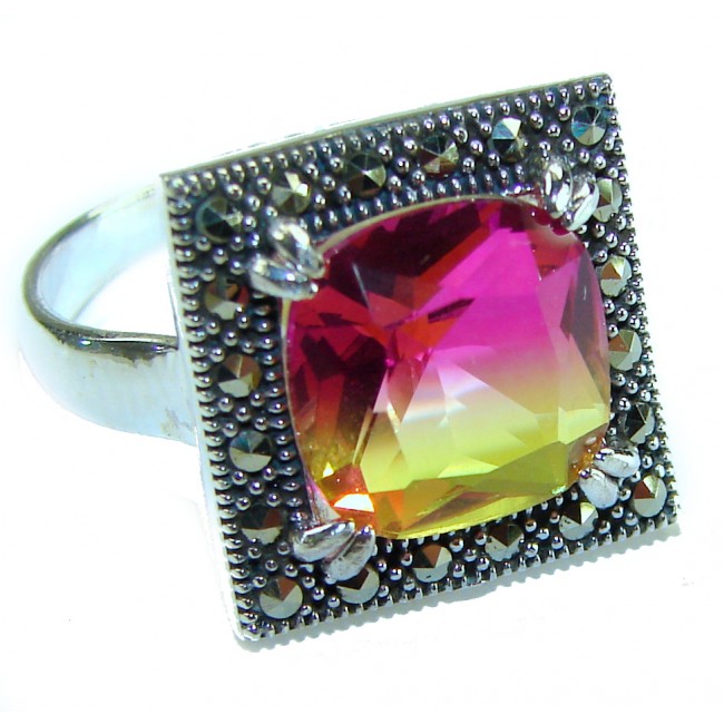 7.5 carat Ametrine Marcasite .925 Sterling Silver HANDCRAFTED Ring s. 8