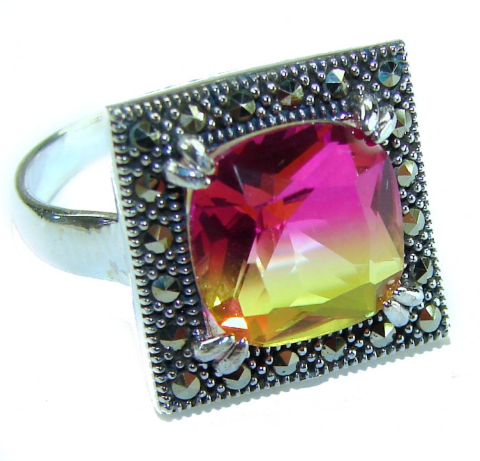 7.5 carat Ametrine Marcasite .925 Sterling Silver HANDCRAFTED Ring s. 8