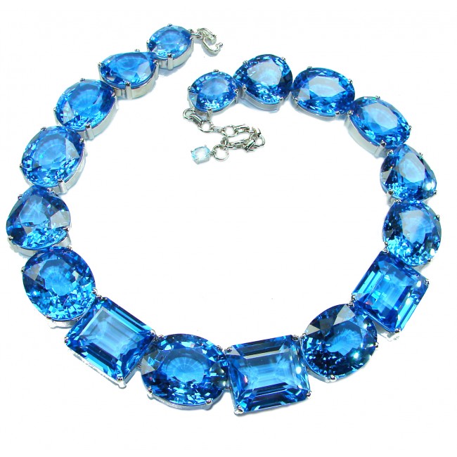 Pacifica 265.5 carat Swiss Blue Topaz .925 Sterling Silver handmade Large Statement necklace, 262.5 grams