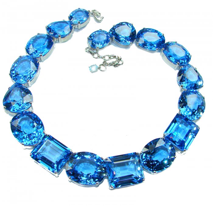 Pacifica 265.5 carat Swiss Blue Topaz .925 Sterling Silver handmade Large Statement necklace, 262.5 grams - video