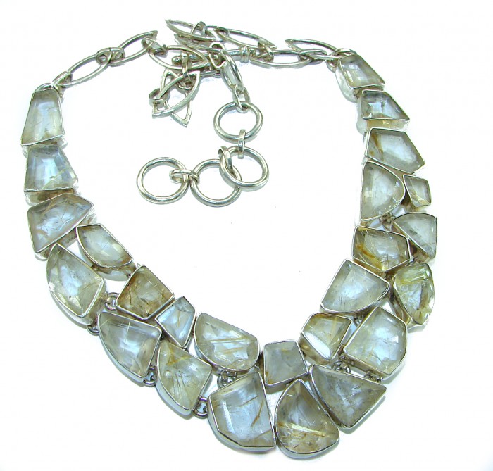 One of the kind Nature inspired 174.5 carat Sublime Golden Rutilated Quartz Sterling Silver handmade necklace