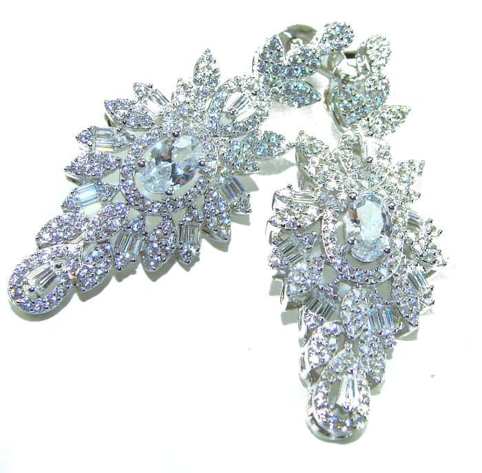LUXURIUS 12.2 carat White Topaz .925 Sterling Silver handcrafted earrings