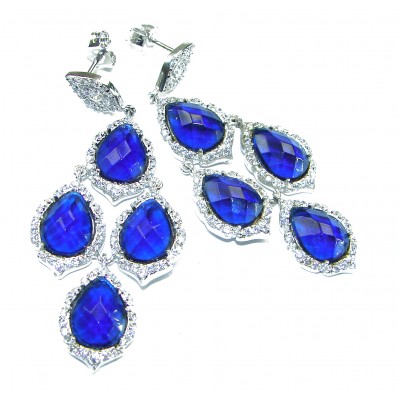 Deep Ocean 22.5 carat London Blue Topaz .925 Sterling Silver handmade Statement earrings