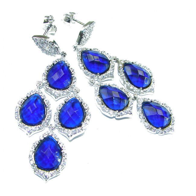 Deep Ocean 22.5 carat London Blue Topaz .925 Sterling Silver handmade Statement earrings