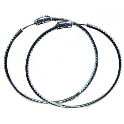 Allure inside-out Natural 8.2 carat White Topaz .925 Sterling Silver handcrafted hoop earrings 2 1/4 inch long