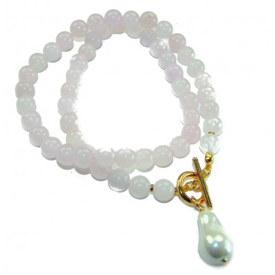 Pink Cascade authentic 65.8 carat Rose QUARTZ 18K Rose Gold over .925 Sterling Silver handcrafted necklace