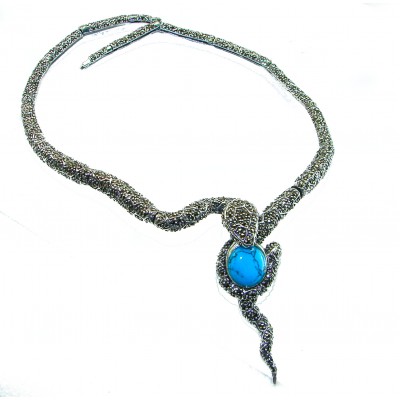 HUGE 84.5 grams Snake design genuine Turquoise .925 Sterling Silver handcrafted Necklace