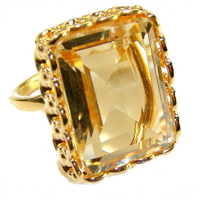 29.8 carat Genuine Lemon Quartz 14K Gold over .925 Sterling Silver handcrafted ring size 7 1/4