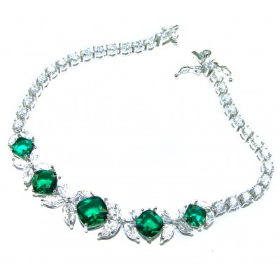 Gabriella 12.2 carat authentic Emerald rhodium over .925 Sterling Silver handcrafted Statement bracelet
