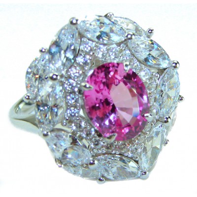Blooming Beauty 12.8 carat oval cut Pink Sapphire .925 Silver handcrafted Cocktail Ring s. 7