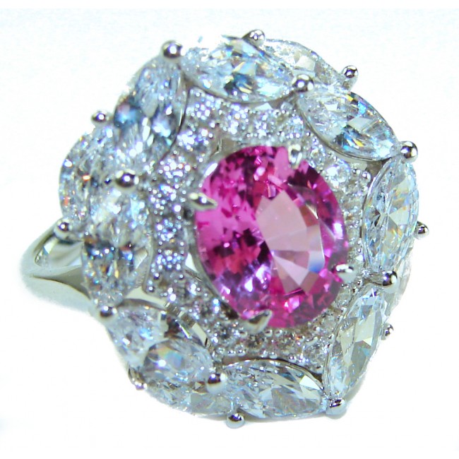 Blooming Beauty 12.8 carat oval cut Pink Sapphire .925 Silver handcrafted Cocktail Ring s. 7