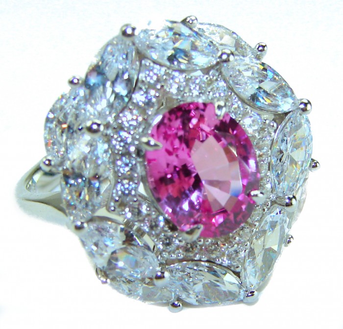 Blooming Beauty 12.8 carat oval cut Pink Sapphire .925 Silver handcrafted Cocktail Ring s. 7