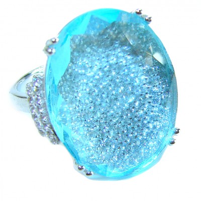 14.9 carat authentic Aquamarine .925 Sterling Silver Handcrafted Ring size 6 1/4