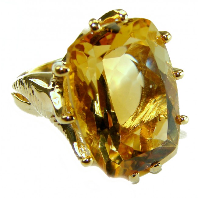 18.8 carat Genuine Lemon Quartz 14K Gold over .925 Sterling Silver handcrafted ring size 5